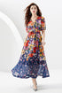 Vintage Floral Chiffon Bohemian V-Neck Long Maxi Dress